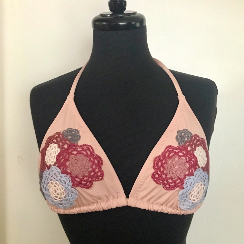 Floral Embroidery Bikini Top 🌸 Dusky Pink Blue Grey White Wine Women's Teens